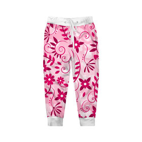 Детские брюки 3D с принтом Розовые цветы в Петрозаводске, 100% полиэстер | манжеты по низу, эластичный пояс регулируется шнурком, по бокам два кармана без застежек, внутренняя часть кармана из мелкой сетки | арт | розовый | цветы