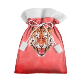 Подарочный 3D мешок с принтом Полигональный Тигр в Петрозаводске, 100% полиэстер | Размер: 29*39 см | Тематика изображения на принте: красный | полигоны | тигр