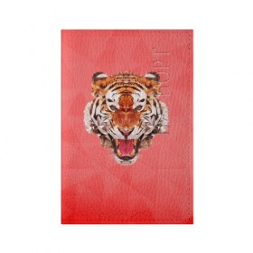 Обложка для паспорта матовая кожа с принтом Полигональный Тигр в Петрозаводске, натуральная матовая кожа | размер 19,3 х 13,7 см; прозрачные пластиковые крепления | красный | полигоны | тигр