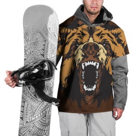 Накидка на куртку 3D с принтом Медведь в Петрозаводске, 100% полиэстер |  | animal | bear | beast | brown | face | fangs | head | taiga | teeth | wild | бурый | голова | дикий | животное | зверь | клыки | медведь | оскал | тайга