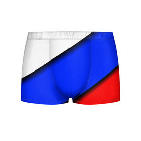 Мужские трусы 3D с принтом Российский флаг в Петрозаводске, 50% хлопок, 50% полиэстер | классическая посадка, на поясе мягкая тканевая резинка | Тематика изображения на принте: косой | наклонный | триколор