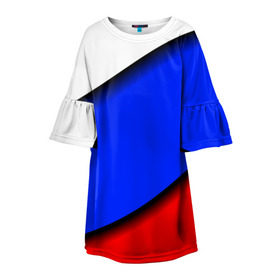 Детское платье 3D с принтом Российский флаг в Петрозаводске, 100% полиэстер | прямой силуэт, чуть расширенный к низу. Круглая горловина, на рукавах — воланы | Тематика изображения на принте: косой | наклонный | триколор