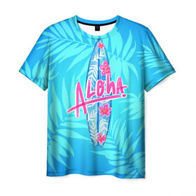Мужская футболка 3D с принтом Aloha в Петрозаводске, 100% полиэфир | прямой крой, круглый вырез горловины, длина до линии бедер | sea | гавайи | жара | калифорния | лето | любовь | море | океан | отдых | пальмы | пляж | серфинг | солнце