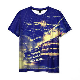 Мужская футболка 3D с принтом Корабль в Петрозаводске, 100% полиэфир | прямой крой, круглый вырез горловины, длина до линии бедер | дождь | парусник | судно | фрегат