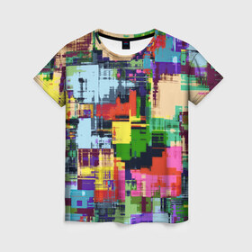 Женская футболка 3D с принтом Взрыв красок в Петрозаводске, 100% полиэфир ( синтетическое хлопкоподобное полотно) | прямой крой, круглый вырез горловины, длина до линии бедер | абстракция | краски | радуга | узор | цвета