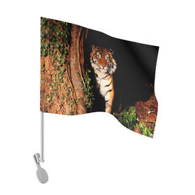 Флаг для автомобиля с принтом Тигр в Петрозаводске, 100% полиэстер | Размер: 30*21 см | Тематика изображения на принте: дикая кошка | лес | природа | тигр | хищник