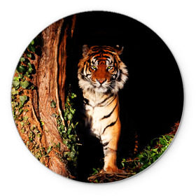 Коврик круглый с принтом Тигр в Петрозаводске, резина и полиэстер | круглая форма, изображение наносится на всю лицевую часть | Тематика изображения на принте: дикая кошка | лес | природа | тигр | хищник
