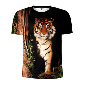 Мужская футболка 3D спортивная с принтом Тигр в Петрозаводске, 100% полиэстер с улучшенными характеристиками | приталенный силуэт, круглая горловина, широкие плечи, сужается к линии бедра | Тематика изображения на принте: дикая кошка | лес | природа | тигр | хищник