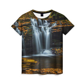 Женская футболка 3D с принтом Водопад в Петрозаводске, 100% полиэфир ( синтетическое хлопкоподобное полотно) | прямой крой, круглый вырез горловины, длина до линии бедер | вода | лес | пейзаж | природа