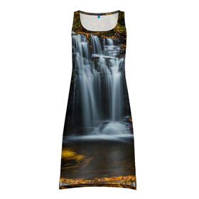 Платье-майка 3D с принтом Водопад в Петрозаводске, 100% полиэстер | полуприлегающий силуэт, широкие бретели, круглый вырез горловины, удлиненный подол сзади. | вода | лес | пейзаж | природа