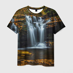 Мужская футболка 3D с принтом Водопад в Петрозаводске, 100% полиэфир | прямой крой, круглый вырез горловины, длина до линии бедер | вода | лес | пейзаж | природа