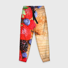 Детские брюки 3D с принтом Ягодки в Петрозаводске, 100% полиэстер | манжеты по низу, эластичный пояс регулируется шнурком, по бокам два кармана без застежек, внутренняя часть кармана из мелкой сетки | красная | малина | новая | ягода | ягодная