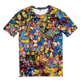 Мужская футболка 3D с принтом Бабочки в Петрозаводске, 100% полиэфир | прямой крой, круглый вырез горловины, длина до линии бедер | Тематика изображения на принте: лето | насекомые | цветы