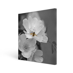 Холст квадратный с принтом Пчела на цветах в Петрозаводске, 100% ПВХ |  | Тематика изображения на принте: лепестки | цветы