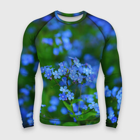 Мужской рашгард 3D с принтом Синие цветы в Петрозаводске,  |  | лепестки | прикольные картинки | цветочки | цветы
