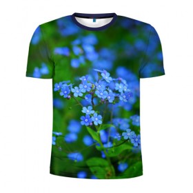 Мужская футболка 3D спортивная с принтом Синие цветы в Петрозаводске, 100% полиэстер с улучшенными характеристиками | приталенный силуэт, круглая горловина, широкие плечи, сужается к линии бедра | лепестки | прикольные картинки | цветочки | цветы
