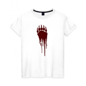 Женская футболка хлопок с принтом Bear blood trail в Петрозаводске, 100% хлопок | прямой крой, круглый вырез горловины, длина до линии бедер, слегка спущенное плечо | 
