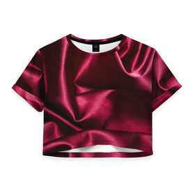 Женская футболка 3D укороченная с принтом Текстура в Петрозаводске, 100% полиэстер | круглая горловина, длина футболки до линии талии, рукава с отворотами | бордовый | роза | текстура | ткань | узор | цвет