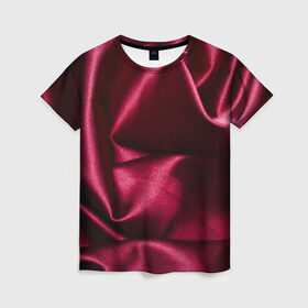 Женская футболка 3D с принтом Текстура в Петрозаводске, 100% полиэфир ( синтетическое хлопкоподобное полотно) | прямой крой, круглый вырез горловины, длина до линии бедер | бордовый | роза | текстура | ткань | узор | цвет