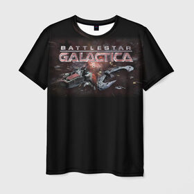 Мужская футболка 3D с принтом Battlestar Galactica в Петрозаводске, 100% полиэфир | прямой крой, круглый вырез горловины, длина до линии бедер | battlestar galactica | звездный крейсер галактика | космос | фантастика