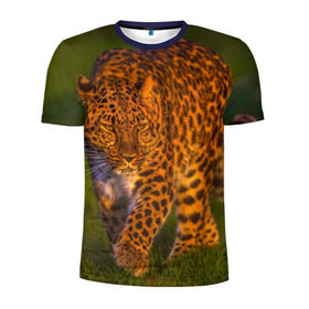 Мужская футболка 3D спортивная с принтом Дальневосточный леопард в Петрозаводске, 100% полиэстер с улучшенными характеристиками | приталенный силуэт, круглая горловина, широкие плечи, сужается к линии бедра | Тематика изображения на принте: 