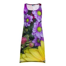 Платье-майка 3D с принтом Роскошные цветы в Петрозаводске, 100% полиэстер | полуприлегающий силуэт, широкие бретели, круглый вырез горловины, удлиненный подол сзади. | аромат | астры | букет | вазон | великолепие | гвоздики | гиацинт | гортензия | калла | краски | красота | куст | лилия | орхидея | пион | подсолнух | полевые цветы | природа | растения | розы | ромашки