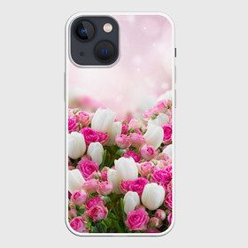 Чехол для iPhone 13 mini с принтом Нежные розы в Петрозаводске,  |  | аромат | букет | вазон | великолепие | краски | красота | куст | нежность | природа | растения | розы | украшение | фауна | цветник | цветы