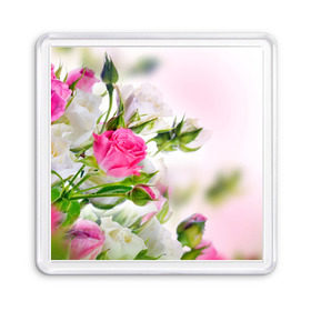 Магнит 55*55 с принтом Алые розы в Петрозаводске, Пластик | Размер: 65*65 мм; Размер печати: 55*55 мм | аромат | букет | вазон | великолепие | краски | красота | куст | нежность | природа | растения | розы | украшение | фауна | цветник | цветы
