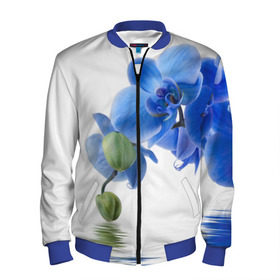 Мужской бомбер 3D с принтом Веточка орхидеи в Петрозаводске, 100% полиэстер | застегивается на молнию, по бокам два кармана без застежек, по низу бомбера и на воротнике - эластичная резинка | Тематика изображения на принте: ветка | красота | нежность | орхидея | природа | растение | фауна | цветок | цветы