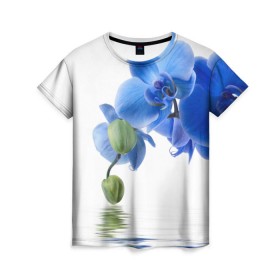 Женская футболка 3D с принтом Веточка орхидеи в Петрозаводске, 100% полиэфир ( синтетическое хлопкоподобное полотно) | прямой крой, круглый вырез горловины, длина до линии бедер | ветка | красота | нежность | орхидея | природа | растение | фауна | цветок | цветы