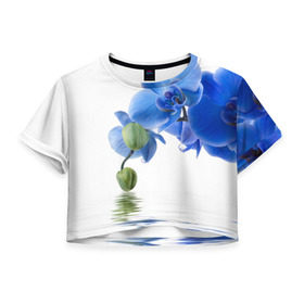 Женская футболка 3D укороченная с принтом Веточка орхидеи в Петрозаводске, 100% полиэстер | круглая горловина, длина футболки до линии талии, рукава с отворотами | ветка | красота | нежность | орхидея | природа | растение | фауна | цветок | цветы