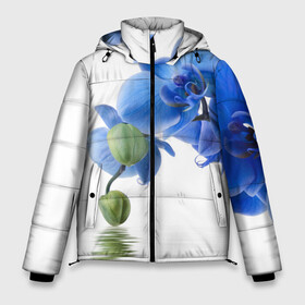 Мужская зимняя куртка 3D с принтом Веточка орхидеи в Петрозаводске, верх — 100% полиэстер; подкладка — 100% полиэстер; утеплитель — 100% полиэстер | длина ниже бедра, свободный силуэт Оверсайз. Есть воротник-стойка, отстегивающийся капюшон и ветрозащитная планка. 

Боковые карманы с листочкой на кнопках и внутренний карман на молнии. | Тематика изображения на принте: ветка | красота | нежность | орхидея | природа | растение | фауна | цветок | цветы