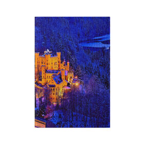 Обложка для паспорта матовая кожа с принтом Бавария в Петрозаводске, натуральная матовая кожа | размер 19,3 х 13,7 см; прозрачные пластиковые крепления | бавария | замок | лес | ночь