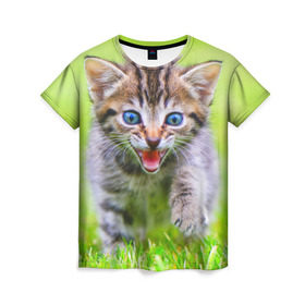 Женская футболка 3D с принтом Кися в Петрозаводске, 100% полиэфир ( синтетическое хлопкоподобное полотно) | прямой крой, круглый вырез горловины, длина до линии бедер | домашние | животные | кот | котёнок | кошка | милый