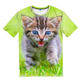 Мужская футболка 3D с принтом Кися в Петрозаводске, 100% полиэфир | прямой крой, круглый вырез горловины, длина до линии бедер | Тематика изображения на принте: домашние | животные | кот | котёнок | кошка | милый