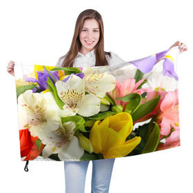 Флаг 3D с принтом Красивый букет в Петрозаводске, 100% полиэстер | плотность ткани — 95 г/м2, размер — 67 х 109 см. Принт наносится с одной стороны | аромат | астры | букет | вазон | великолепие | гвоздики | гиацинт | гортензия | калла | краски | красота | куст | лилия | орхидея | пион | подсолнух | полевые цветы | природа | растения | розы | ромашки