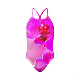 Детский купальник 3D с принтом Орхидея в Петрозаводске, Полиэстер 85%, Спандекс 15% | Слитный крой, подклад по переду изделия, узкие бретели | Тематика изображения на принте: лепесток | новая | орхидея | природа | цветок | яркая