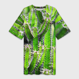 Платье-футболка 3D с принтом Кактус в Петрозаводске,  |  | кактус | колючки | прикольные картинки | природа | цветочки | цветы
