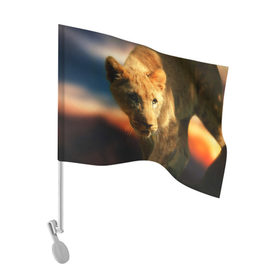 Флаг для автомобиля с принтом Львица в Петрозаводске, 100% полиэстер | Размер: 30*21 см | lion | голова животного | дикая кошка | кот | лев | цвет