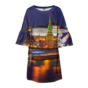 Детское платье 3D с принтом Москва (Кремль) в Петрозаводске, 100% полиэстер | прямой силуэт, чуть расширенный к низу. Круглая горловина, на рукавах — воланы | moscow | russia | кремль | москва | столица