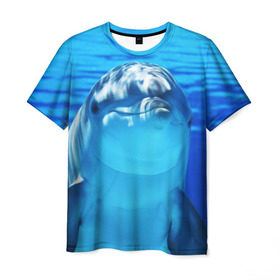 Мужская футболка 3D с принтом Дельфин в Петрозаводске, 100% полиэфир | прямой крой, круглый вырез горловины, длина до линии бедер | Тематика изображения на принте: вода | дельфин | море | отдых | отпуск | подводный мир | туризм