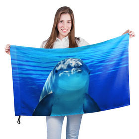Флаг 3D с принтом Дельфин в Петрозаводске, 100% полиэстер | плотность ткани — 95 г/м2, размер — 67 х 109 см. Принт наносится с одной стороны | вода | дельфин | море | отдых | отпуск | подводный мир | туризм