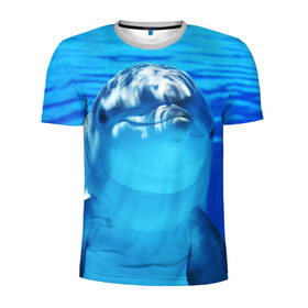 Мужская футболка 3D спортивная с принтом Дельфин в Петрозаводске, 100% полиэстер с улучшенными характеристиками | приталенный силуэт, круглая горловина, широкие плечи, сужается к линии бедра | Тематика изображения на принте: вода | дельфин | море | отдых | отпуск | подводный мир | туризм