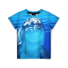 Детская футболка 3D с принтом Дельфин в Петрозаводске, 100% гипоаллергенный полиэфир | прямой крой, круглый вырез горловины, длина до линии бедер, чуть спущенное плечо, ткань немного тянется | вода | дельфин | море | отдых | отпуск | подводный мир | туризм
