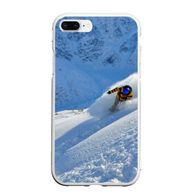 Чехол для iPhone 7Plus/8 Plus матовый с принтом Спуск в Петрозаводске, Силикон | Область печати: задняя сторона чехла, без боковых панелей | гора | зима | лыжник | снег | спорт | спуск