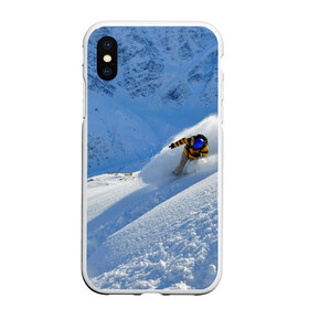 Чехол для iPhone XS Max матовый с принтом Спуск в Петрозаводске, Силикон | Область печати: задняя сторона чехла, без боковых панелей | гора | зима | лыжник | снег | спорт | спуск