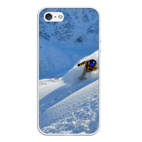 Чехол для iPhone 5/5S матовый с принтом Спуск в Петрозаводске, Силикон | Область печати: задняя сторона чехла, без боковых панелей | гора | зима | лыжник | снег | спорт | спуск