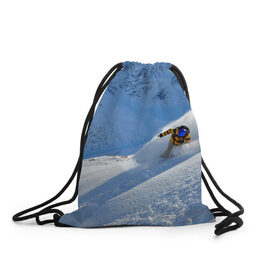 Рюкзак-мешок 3D с принтом Спуск в Петрозаводске, 100% полиэстер | плотность ткани — 200 г/м2, размер — 35 х 45 см; лямки — толстые шнурки, застежка на шнуровке, без карманов и подкладки | гора | зима | лыжник | снег | спорт | спуск