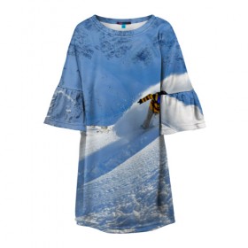 Детское платье 3D с принтом Спуск в Петрозаводске, 100% полиэстер | прямой силуэт, чуть расширенный к низу. Круглая горловина, на рукавах — воланы | гора | зима | лыжник | снег | спорт | спуск