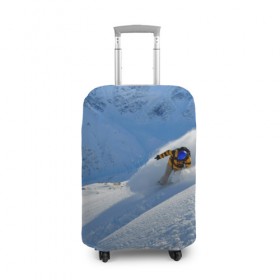 Чехол для чемодана 3D с принтом Спуск в Петрозаводске, 86% полиэфир, 14% спандекс | двустороннее нанесение принта, прорези для ручек и колес | гора | зима | лыжник | снег | спорт | спуск